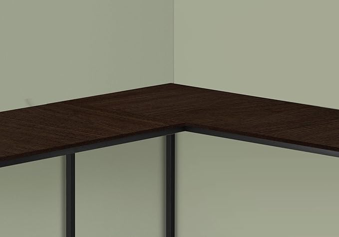 Penau L-Shaped Computer Desk Spacious Espresso Finish Corner Design Black Metal Base Modern Home Office Furniture 58.25l x 44w x 30h