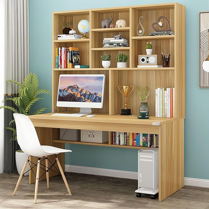 Computer Desk with Bookshelf for Small Space Wood Writing Table/Workstation Teens Student Study Table Home Office Desk Computer Desk with Hutch(39 Inch Brown)