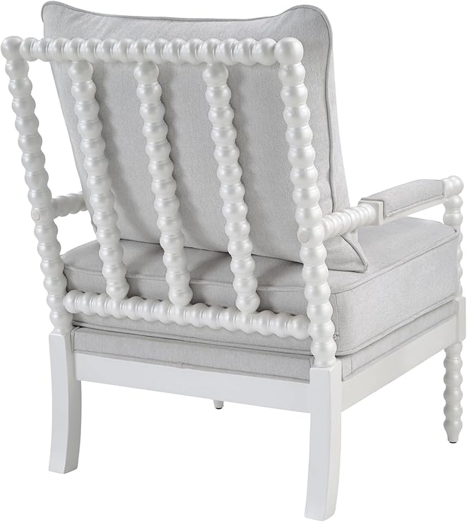 Morden Fort Linen Fabric Spindle Accent Chair with Wood Frame French Style Accent Chairs with Padded Spring Seat and Armrest Pads Brushed Base for Living Room Bedroom Farmhouse Office Balcony
