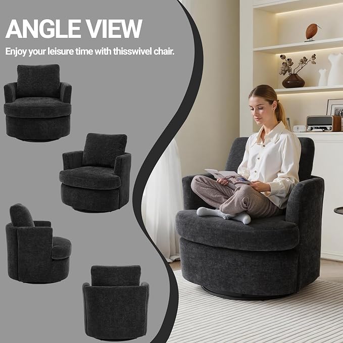 Vanity ChairSwivel Accent Chair 360 Degree Round Swivel Barrel Chair Upholstered Comfy Swivel Chairs for Living RoomAccent Chairs for Bedroom Reading RoomPowder RoomBlack