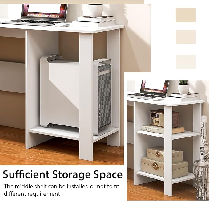Tangkula White L Shaped Desk with Storage Shelves Wooden Corner Computer Desk Space-Saving Home Office Workstation Gaming Desk Writing Study Desk L Shaped Office Desk