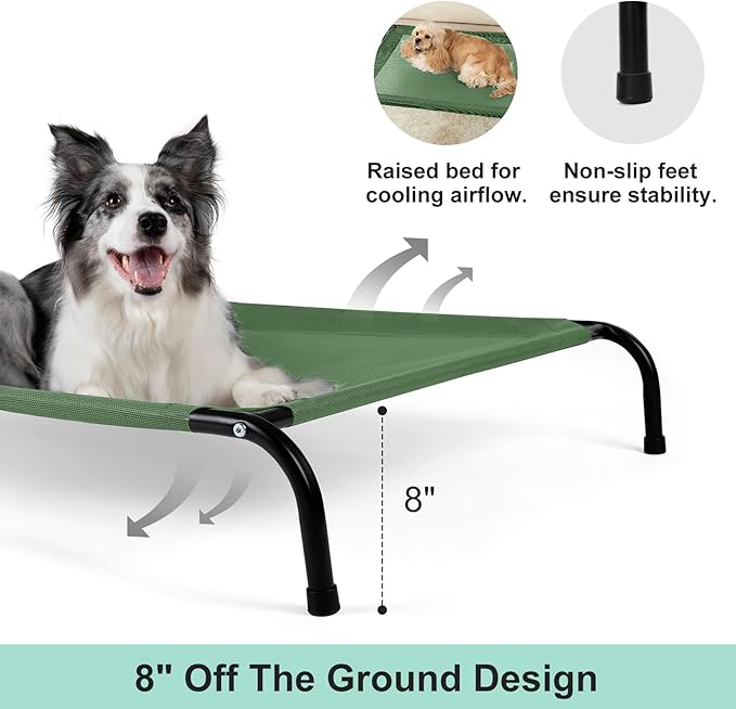 Cooling Elevated Dog Bed with Non-Slip Floor Protectors &amp Breathable Mesh Raised Indoor &amp Outdoor Dog Cot Hammock 41 L x 26 W x 8 Th Medium Green