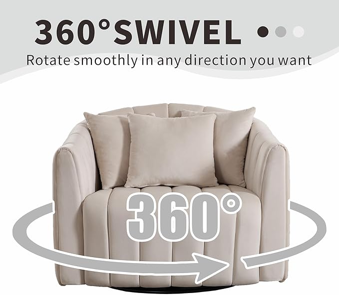 Mlmh &amp Kngwa 40.35 W Swivel Accent Chairs Oversized 360 Degree Swivel Barrel Chair with 3 Pillows Velvet Armchair for Living Room Bedroom Beige