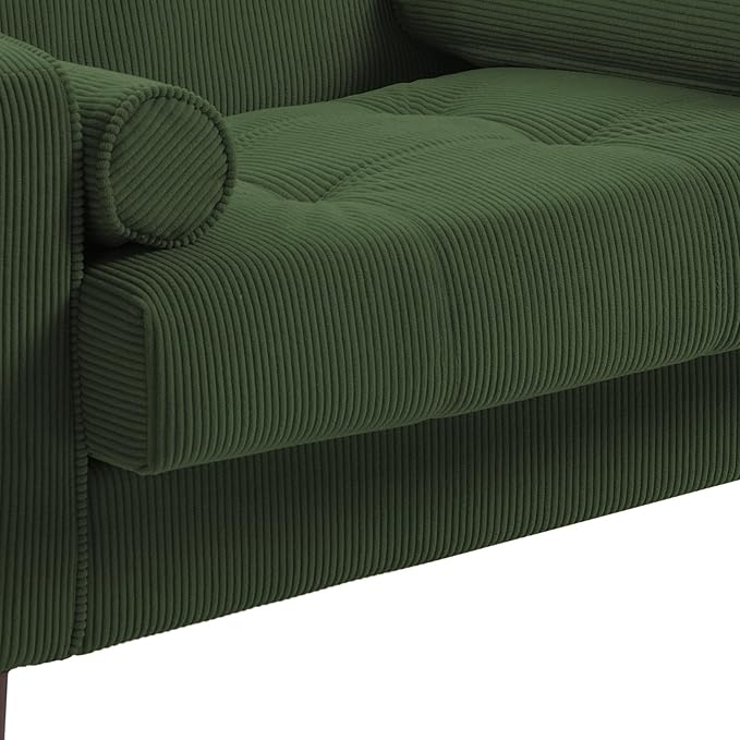 UIXE Accent Chair Corduroy Fabric Upholstered Armchair for Living Room Comfy Arm Chair Single Sofa Bedroom Reading Seat with Solid Wood Legs - Green