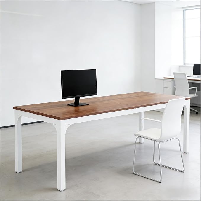 78 Inch Long Computer Desk 2 Person Executive Office Desk Extra Large Double Workstation Simple Study Student Writing Table for Home Office (Brown+White)