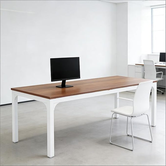 78 Inch Long Computer Desk 2 Person Executive Office Desk Extra Large Double Workstation Simple Study Student Writing Table for Home Office (Brown+White)