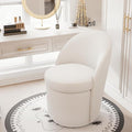 Rowill 360 Degree Swivel Vanity Chair with Back Modern Round Upholstered Accent Chairs Boucle Fabric for Living Room Reading Nook Makeup &amp Vanity Chair Easy Assembly White