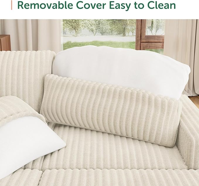 HONBAY 94.5 Inch Sectional Sofa Modular L &amp U Shaped Pull Out Couch with Adjustable Backrest &amp Storage Velvet White
