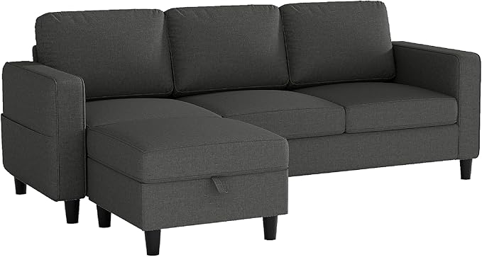 Sectional Couches for Living Room 78 Convertible L Shaped Couch with Removable Storage Ottoman 3 Seater Sofas Modern Linen Dark Grey Sofa for Apartments Studios Dorms Small Spaces