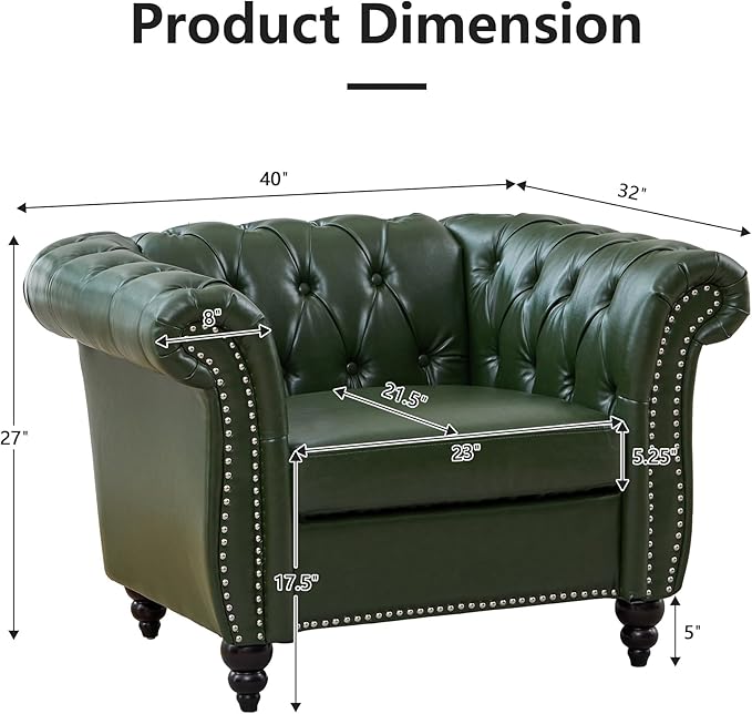 QHITTY Accent Chair Chesterfield Chair Modern Leather Upholstered Chair with Tufted Back for Living Room Furniture (Green)