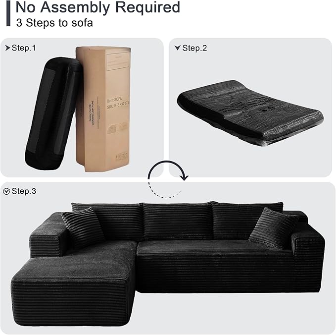 104 Sectional Couches for Living Room Modular Sectional Sofa with Deep Seat L-Shape Couch with Chaise Boneless Couch for Living Room Bedroom No Assembly Required (Flannel Left)