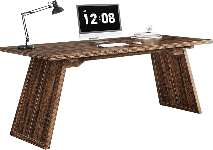 Tribesigns 70.87-Inch Executive Desk Large Office Computer Desk with Slanted Legs Modern Simple Study Writing Table Workstation for Home Office Rustic Brown