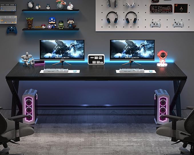 FOLUBAN 70.9 Black Computer Desk Modern Home Office Desk Large Gaming Workstation Executive Desk with Z-Shaped Legs 2 Person Large Study Writing Table for Bedroom