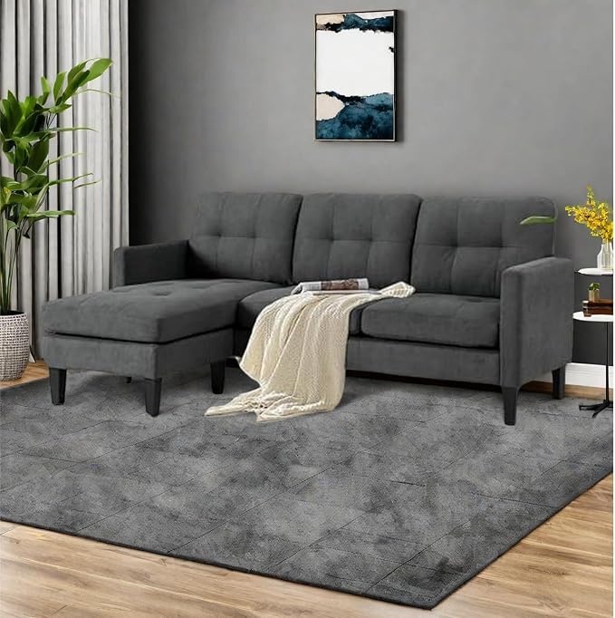L Shaped Couch Convertible Sleeper Sofa Bed with Reversible Chaise Sectional Lounge Sectional Boneless Couch for Apartment Small Couches for Small Spaces Dark Gray