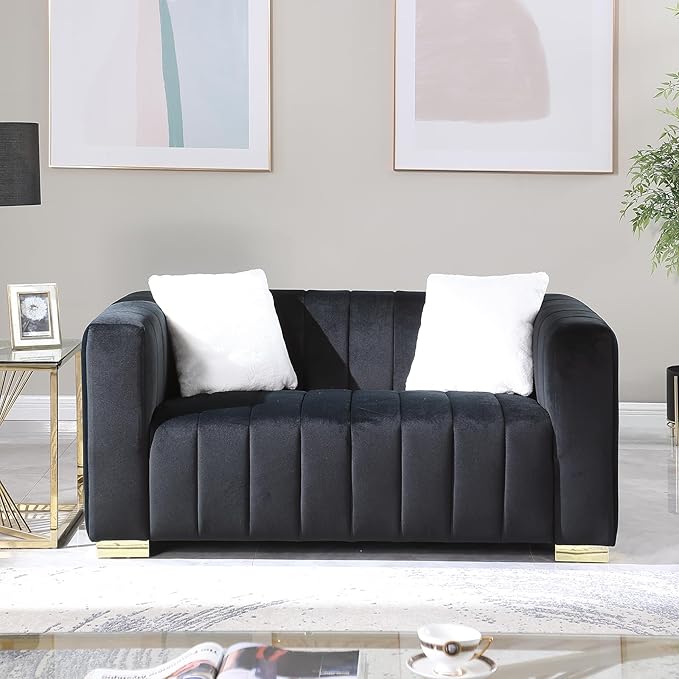 Velvet Couch with Extra Deep Seats 3 Seater Sofa Futon Couch Sleeper Sofa Office Couch Mid Century Modern Couch for Living Room Office Bedroom (Black 63-Loveseat)