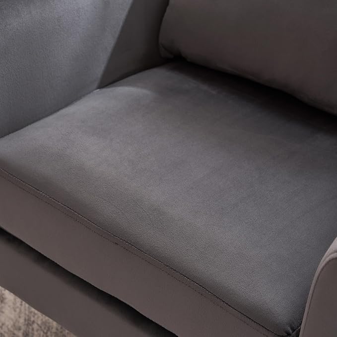 Accent Chair with Ottoman Velvet Wingback Chair with Lumbar Pillow and Footstool Upholstered Single Sofa Chair with Golden Metal Legs Leisure Armchair for Living Room Bedroom Office Dark Gray