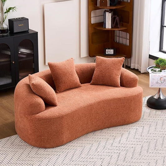 Curved Loveseat Sofa Couch for Living Room 65’’ Modern Comfy Cloud Floor Couch Round Sofa Full Sponge Compression Sofas with Deep Seat for Small Spaces Apartment No Assembly Needed Chenille Orange