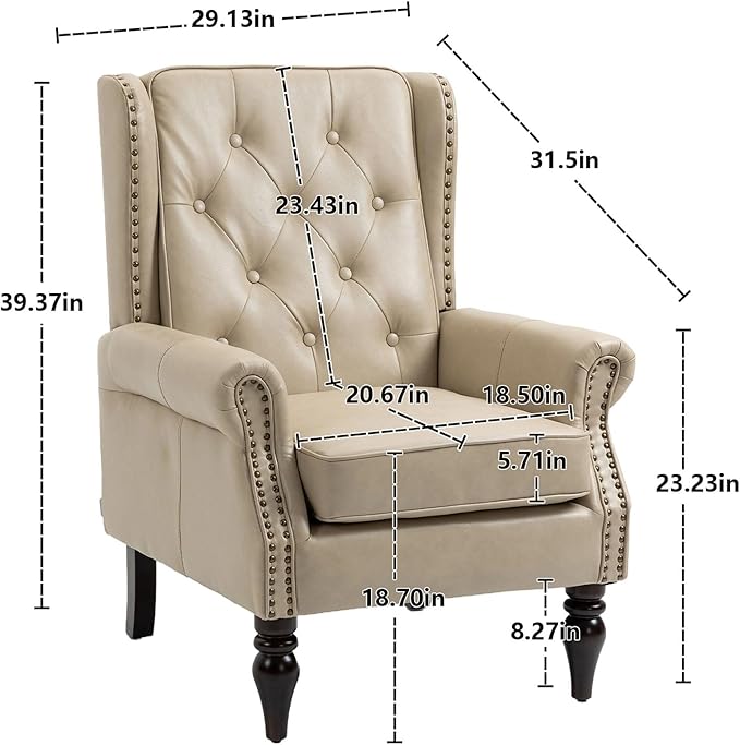 Camel PU Leather Accent Chair Mid-Century Modern Living Room Chairs with Wingback Comfy Upholstered High Back Single Sofa Bedroom Reading Armchair with Solid Wood LegsEasy Assemble (Camel)