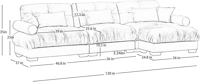 Oversized L Shaped Sectional Sofa 3 Seater Modular Velvet Cloud Couch with Ottoman Large Fluffy Couch Set for Living Room Grey