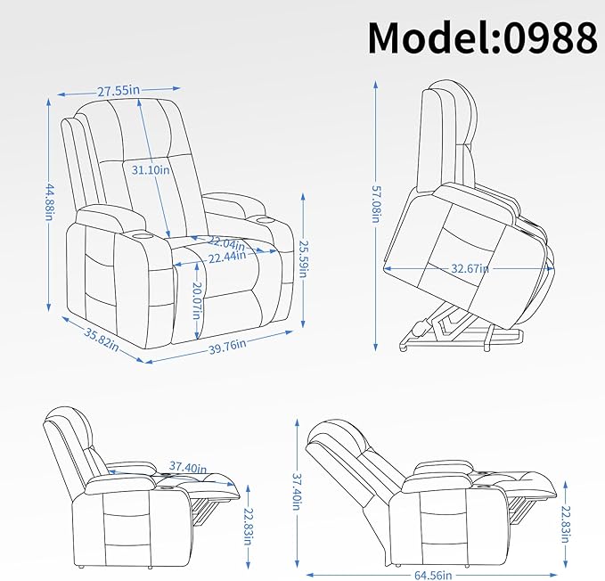 Power Lift Recliner Chair for Elderly with Infinite Position 350 LBS Capacity 8-Point Massage &amp Heating - Comfy Heavy Duty Motion Recliners Chairs for Living Room Small SpacesGrey