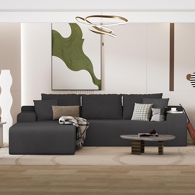 105 Convertible Sectional Couch with L-Shape Chaise Modern Modular Sofa with Deep Seat 3-Seater Comfy Cloud Couches for Living Room Bedroom No Assembly Required Dark Grey