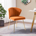HULALA HOME Velvet Dining Chair Cute Armless Accent Chair Living Room Chair with Golden Legs Mid Century Modern Upholstered Side Chair for Kitchen Vanity Orange