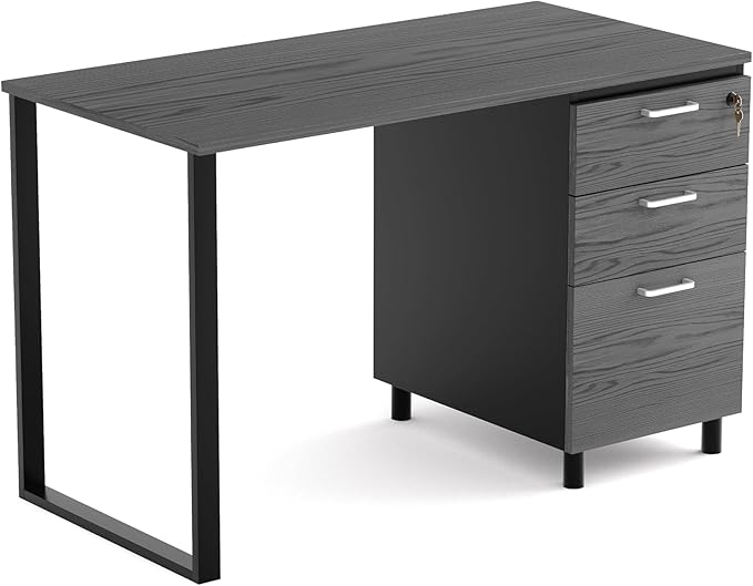 Modern Design Teacher Desk with File Drawer Desk with Locking Drawers by Crafts and Comfort (47 Inch) (Grey and Black)