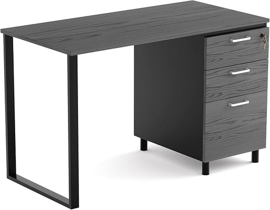 Modern Design Teacher Desk with File Drawer Desk with Locking Drawers by Crafts and Comfort (47 Inch) (Grey and Black)