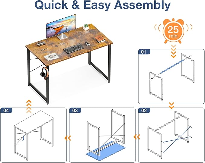 Casaottima 39.5 Inch Small Computer Desk for Home Office Study Writing Table for Small Spaces Simple Modern Desk with Headphone Hooks Vintage