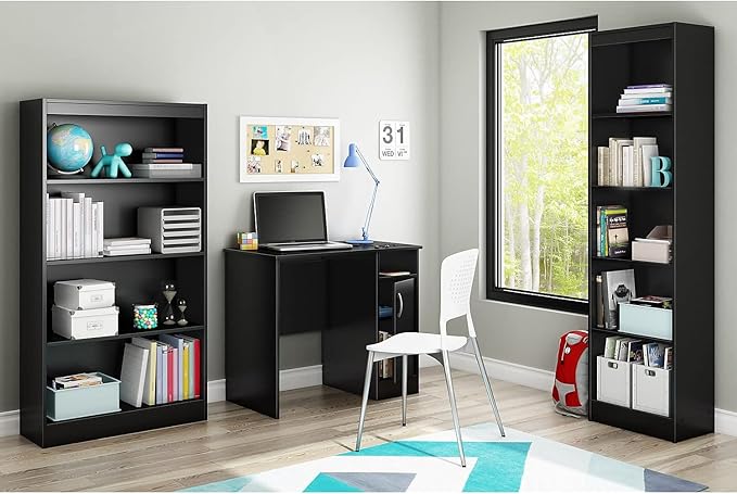 South Shore Small Computer Desk with Door Pure Black