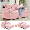 3 in 1 Convertible Sofa Bed Velvet Pull Out Couch Bed w/ Adjustable Back Love Seat Sleeper Beds w/ USB Ports &amp Cup Holders Phone Stand Full Size Futon Couch for Living Room Small Spaces (Pink)