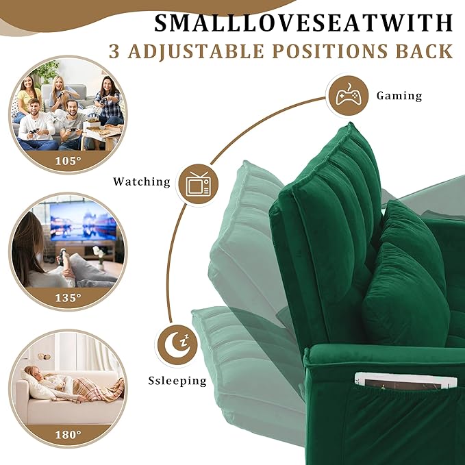 53’’ Sleeper Sofa Couch with Pullout Bed 3-in-1 Convertible Button Tufted Upholstered Futon Loveseat Sofa Bed with Side Pockets and Pillows for Small Place Living Room Apartment (Green)