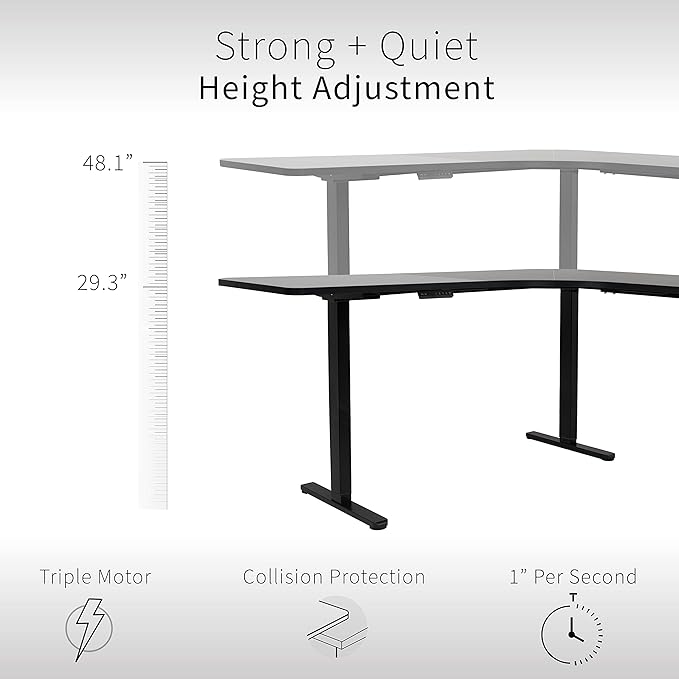 VIVO Electric Height Adjustable 71 x 71 inch Curved Corner Stand Up Desk Dark Gray Table Top White Frame Memory Controller L-Shaped Workstation E3C Series DESK-KIT-E3CWG