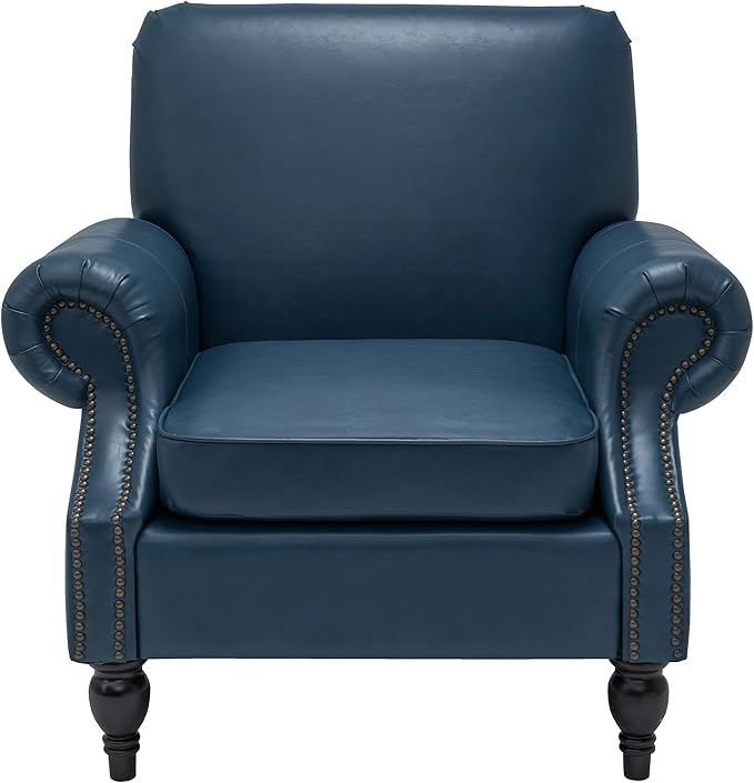 Accent Chair22.4 Seat Depth Armchair with Roll Arms36.6W*34.3D*34.6H Chair for Living RoomWood LegsSet of 2Faux Leather in Navy