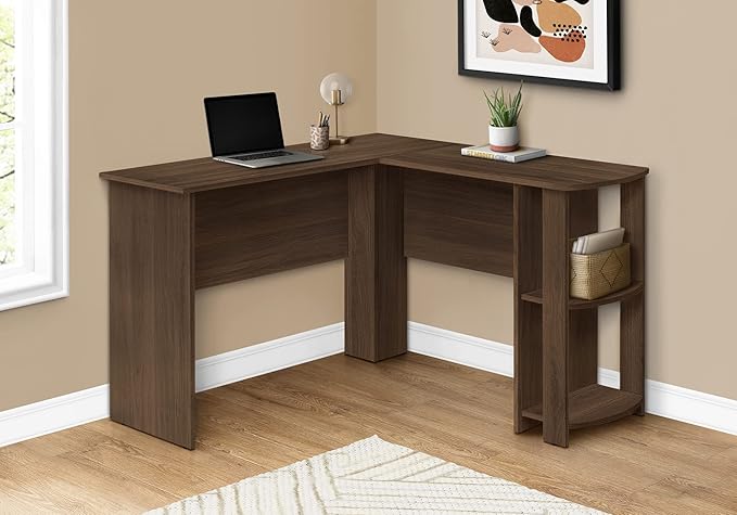 Computer Desk Home Office Corner Storage Shelves 48 l L Shape Work Laptop Brown Laminate Contemporary Modern