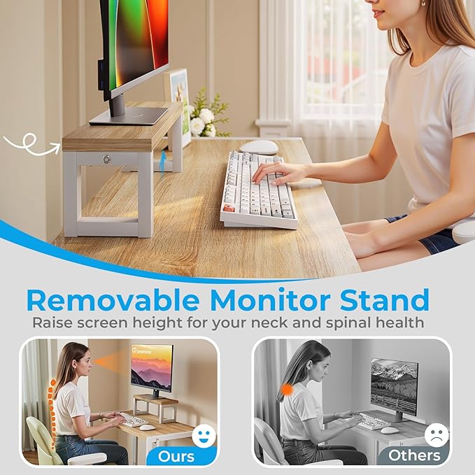 GreenForest Folding Desk with Monitor Stand 31.5 Inch Foldable Computer Desk with Hook and Storage Sturdy Small Space-Saving Writing Work Table for Home Office Dorm Oak