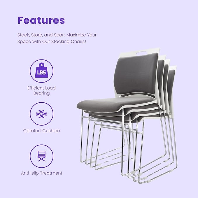 12 Pack Stacking Chairs - 1102LB Capacity Home Office Guest Chair Set With Sled Base Modern Reception Chair for Kitchen Waiting Room Multi-Purpose Use Break Room Training Cafeteria