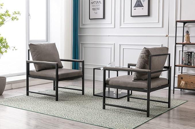 Modern Faux 265lbs Load Capacity PU Leather Accent Arm Chair with Extra-Thick Padded Backrest and Seat Single Sofa for Living Room Office Gray As Shown Grey