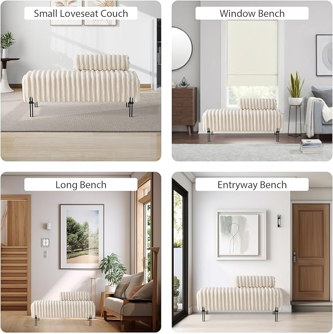 49.6'' Loveseat Sofa Modern Faux Fur 2-Seater Couch with Adjustable Backrest Comfy Bench for Entryway End of Bed Boutique Dressing Room Bedroom (Brown).