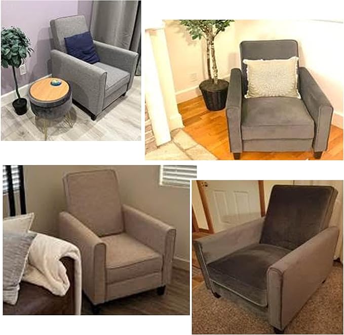 Naomi Home Landon Cream Linen Push-Back Recliner Compact Comfort for Small Spaces Plush Cushioning Modern Armless Club Chair Design
