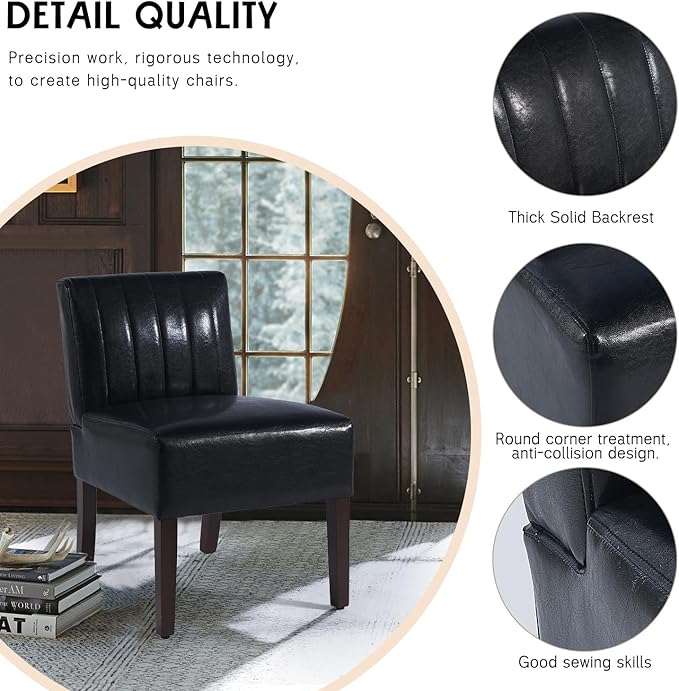 Gaussen Armless Accent Chairs Set of 2 Upholstered Comfy Chairs for Living Room and Vanity with Solid Wood Legs Black