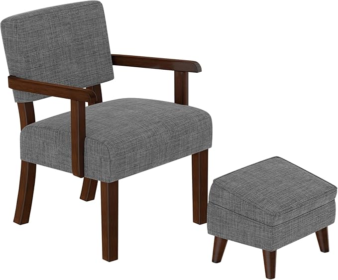 Accent Chairs with Adjustable Ottoman Comfy Arm Footrest Set Storage Footstool Sofa Armchair with Footrest Lazy Chair Set for Living Room/Bedroom/Reading Room Light Gray