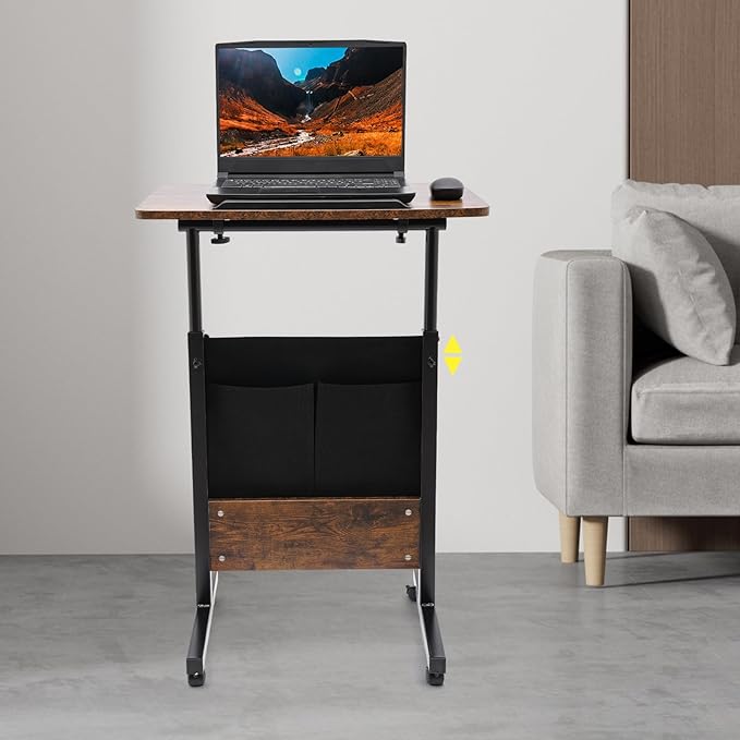 Small Adjustable Standing Desk with Wheels Mobile Stand Up Desk Portable Computer Desk Adjustable Height Table for Home Office Rolling Workstation