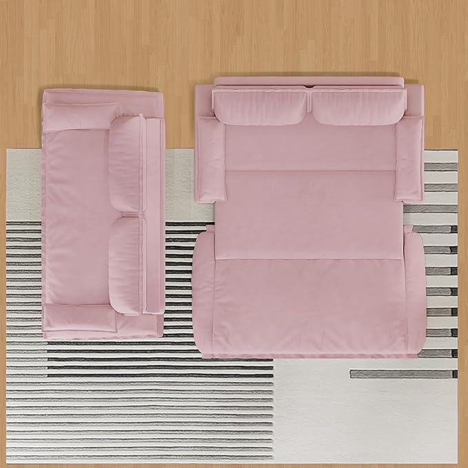 73.2 Queen Size Sofa Bed 3 in 1 Convertible Pull Out Sleeper Sofa with Thicked Cushions and Side Storage Velvet Loveseat Couch for Home Living Room Bedroom Apartment Lounge Small Spaces Pink