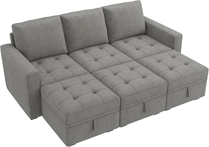 HONBAY Modular Sectional Couch Sleeper Sofa Bed with Storage Seats Oversized Sectional Couches for Living RoomWarm Grey