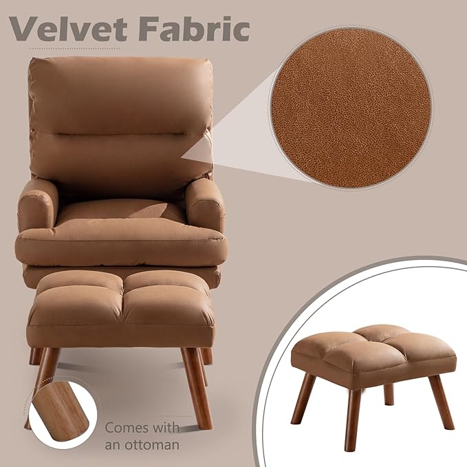 Modern Accent Chair with Storage Single Sofa Armchair with Plump Back Pillow Upholstered Comfy Chair for Living Room Bedroom Office (Brown)