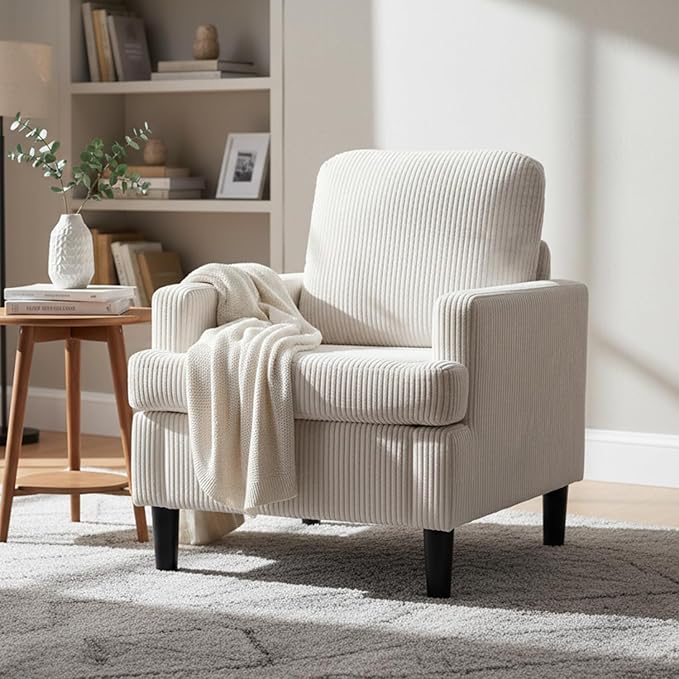 Modern Accent Chair Cozy Living Room Chairs Mid Century Modern Accent Chairs Reading Chair with Armrests for Living Room Bedroom and Study（Beige）