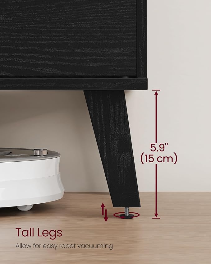 VASAGLE TV Stand for 65-Inch TVs Entertainment Center with Adjustable Shelf 58-Inch Long Media Console Table Transitional Style for Living Room Bedroom Ebony Black ULTV556B01