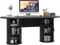 blini Executive Office Desk with Storage Fluted Wood Computer Desks with 2 Sliding Doors Mid Century Modern Oval Writing Table for Home Office Study Room Living Room