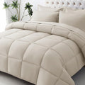 JOLLYVOGUE Queen Comforter Set Ultra-Soft Bed in a Bag Queen Size 7 Pieces Oeko-TEX Certified Bedding Set with Down Alternative Comforter Sheets Pillowcases &amp Shams Oatmeal